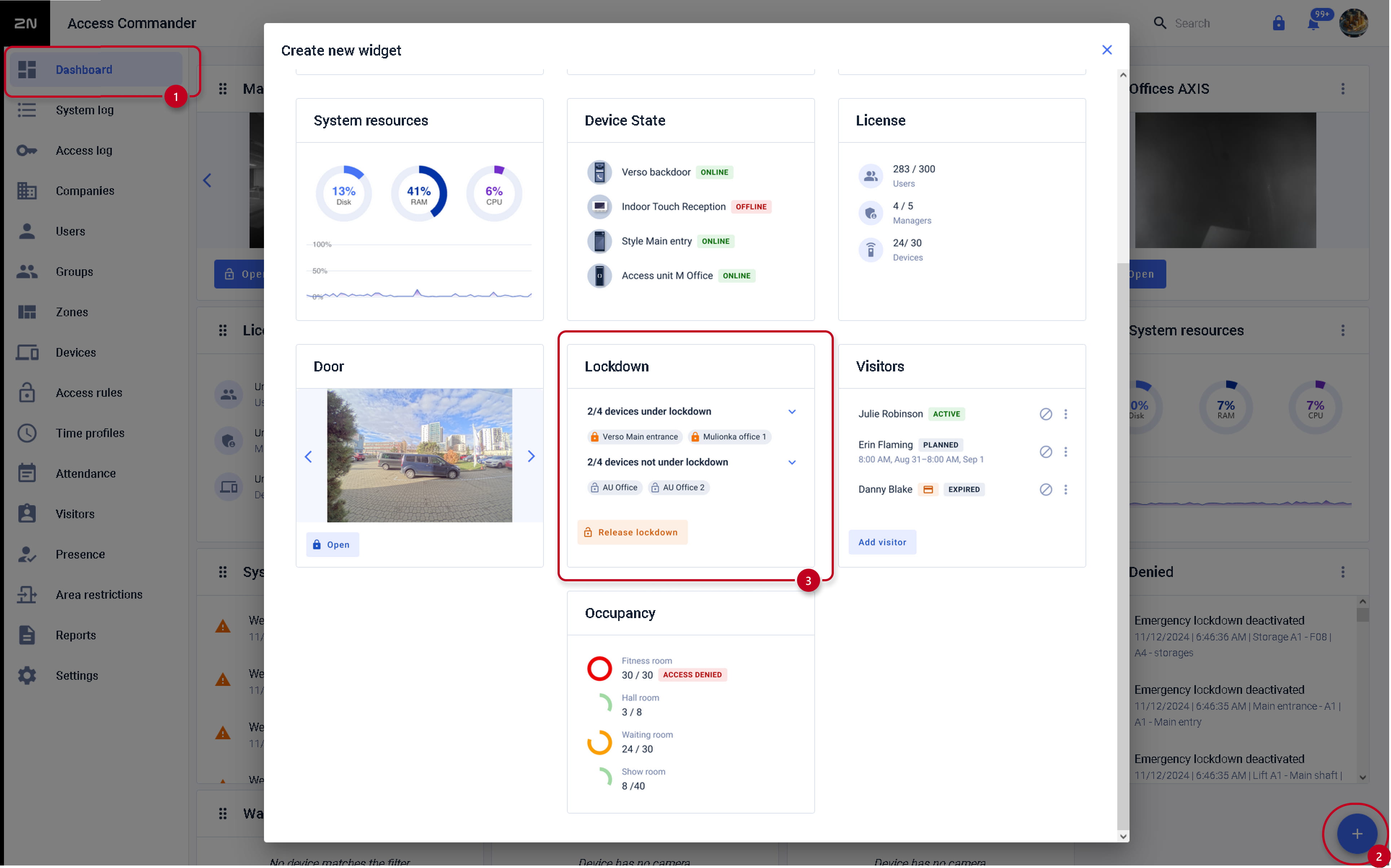 Image showing lockdown feature using widget on Dashboard.