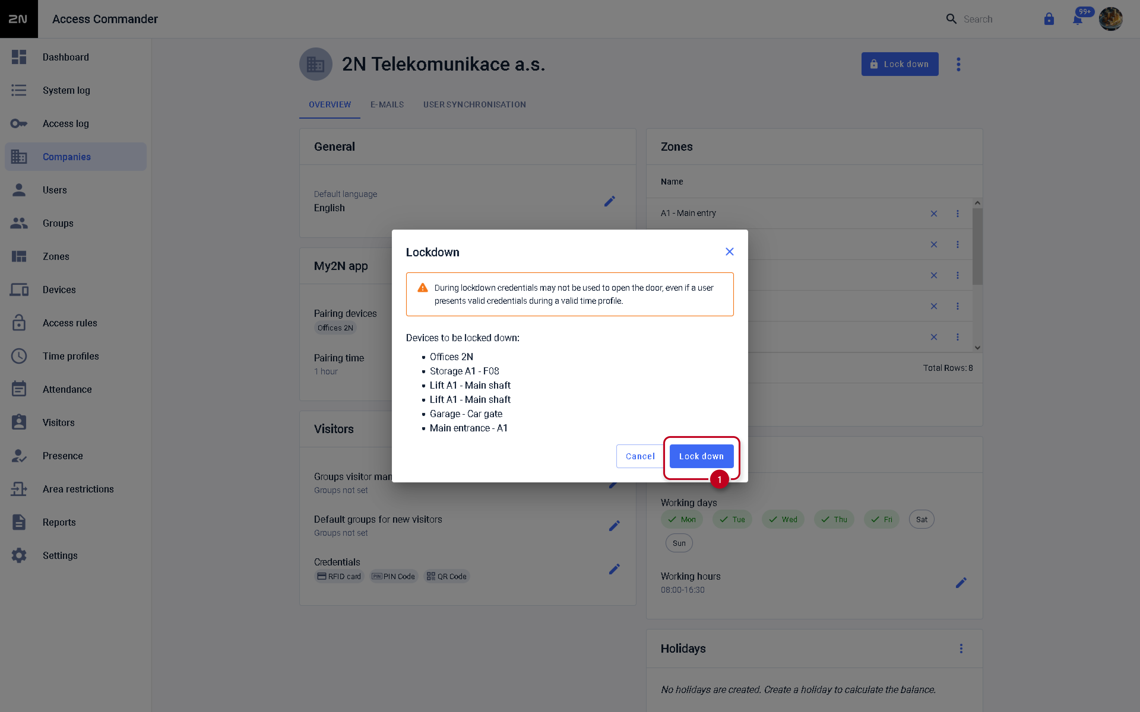 Image showing lockdown feature on company level.