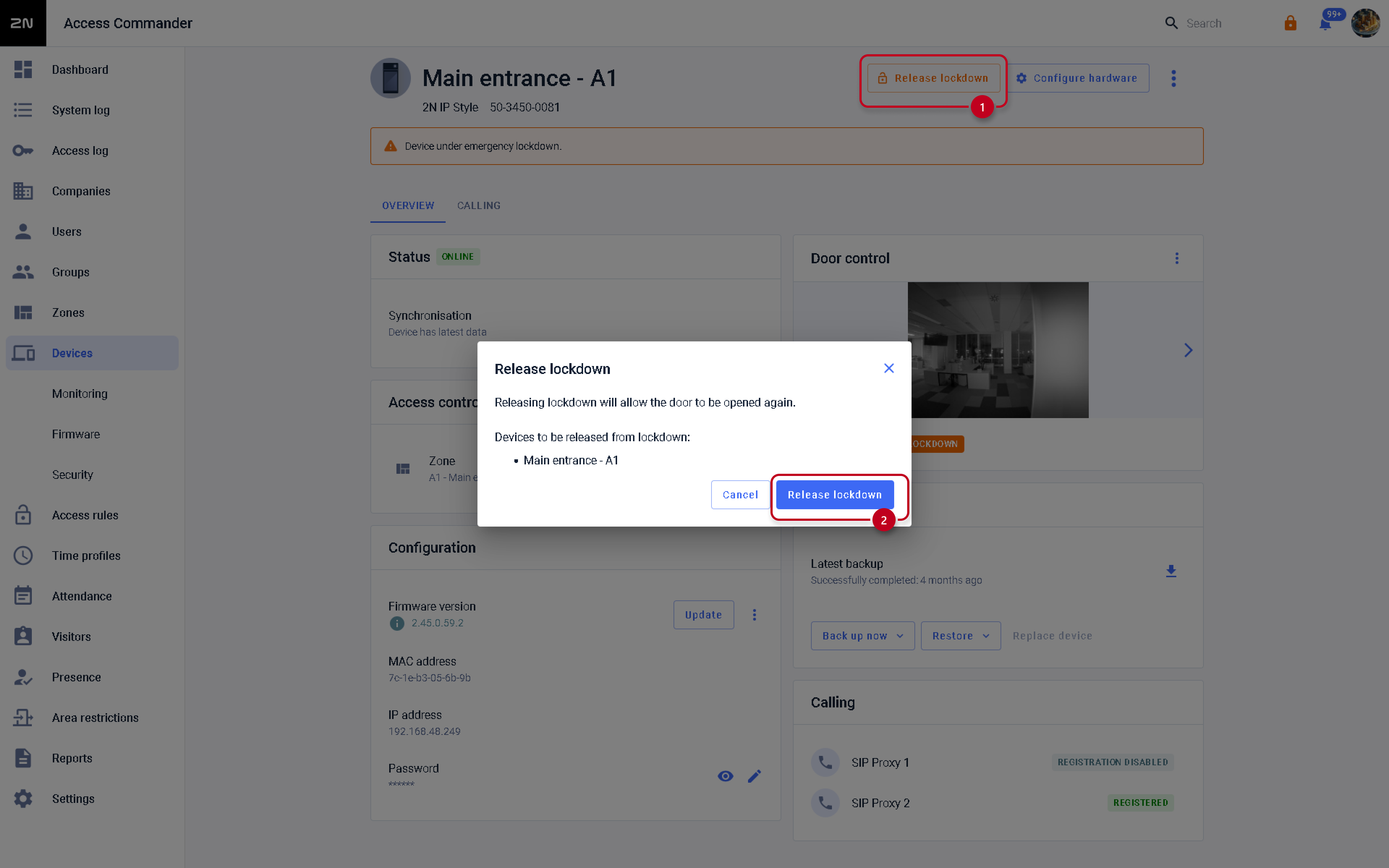 Image showing lockdown release feature on device level.