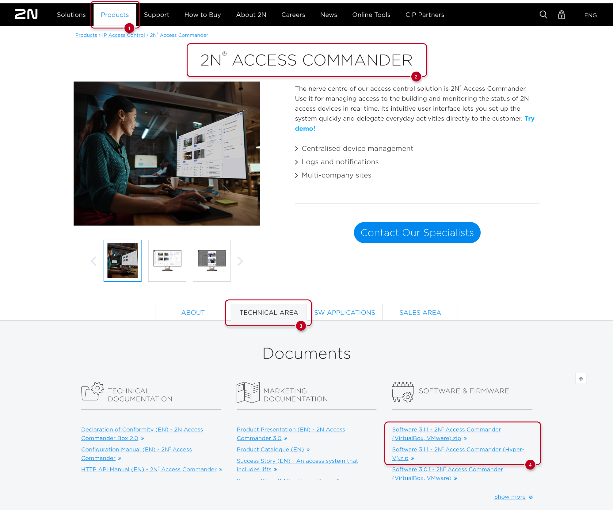 2N Access Commander - 2N Webpage - Technical Area
