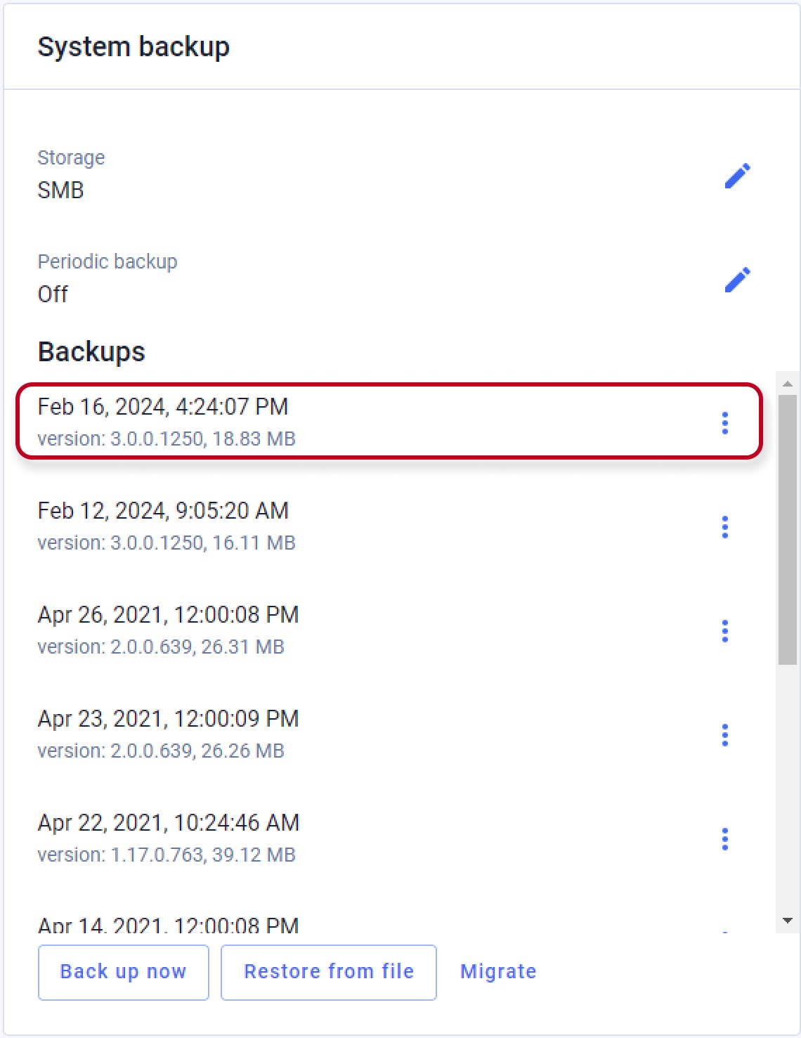 Access Commander Samba System Backup Log
