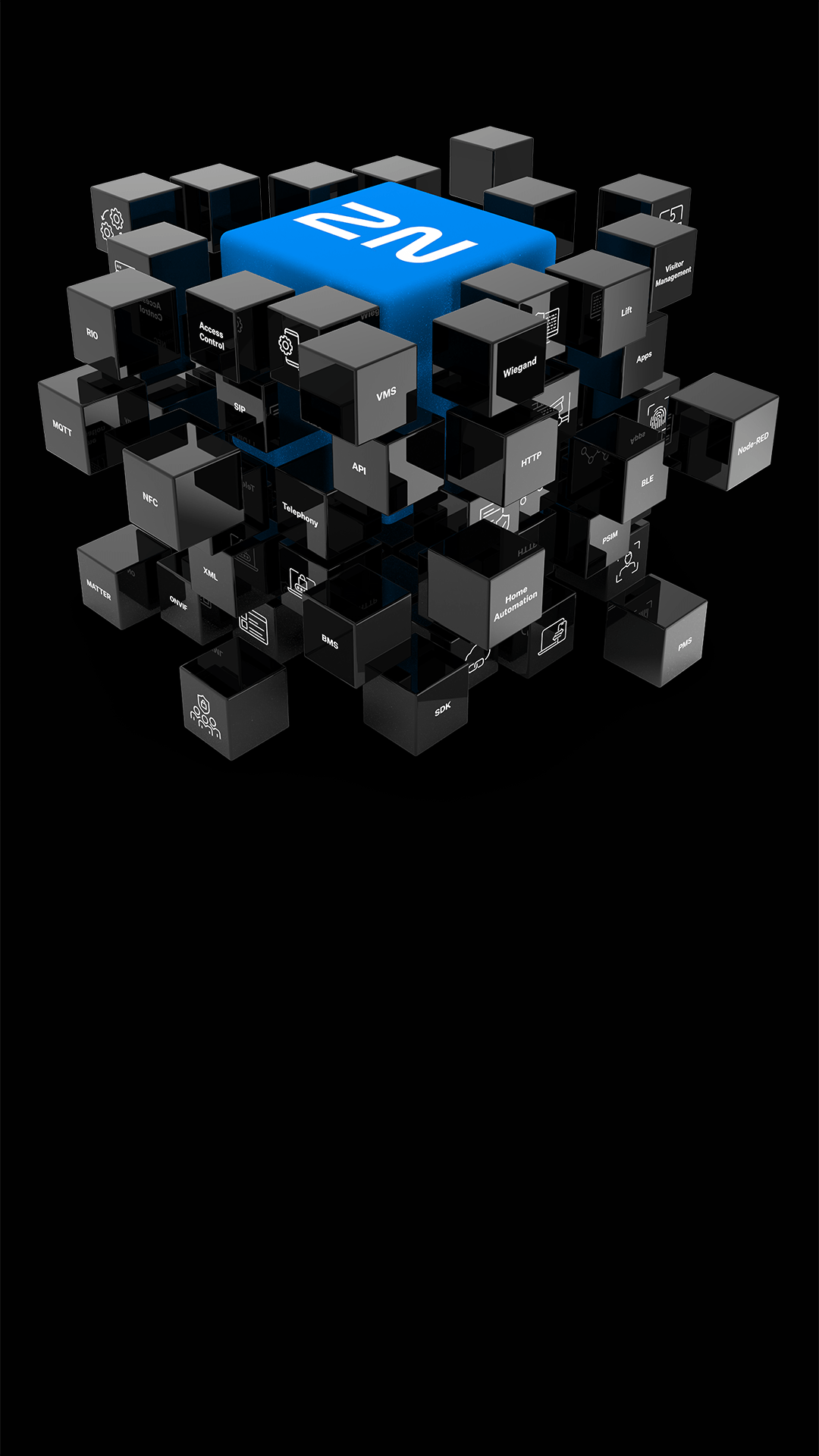 Blue particles coming together presenting the process of integration 