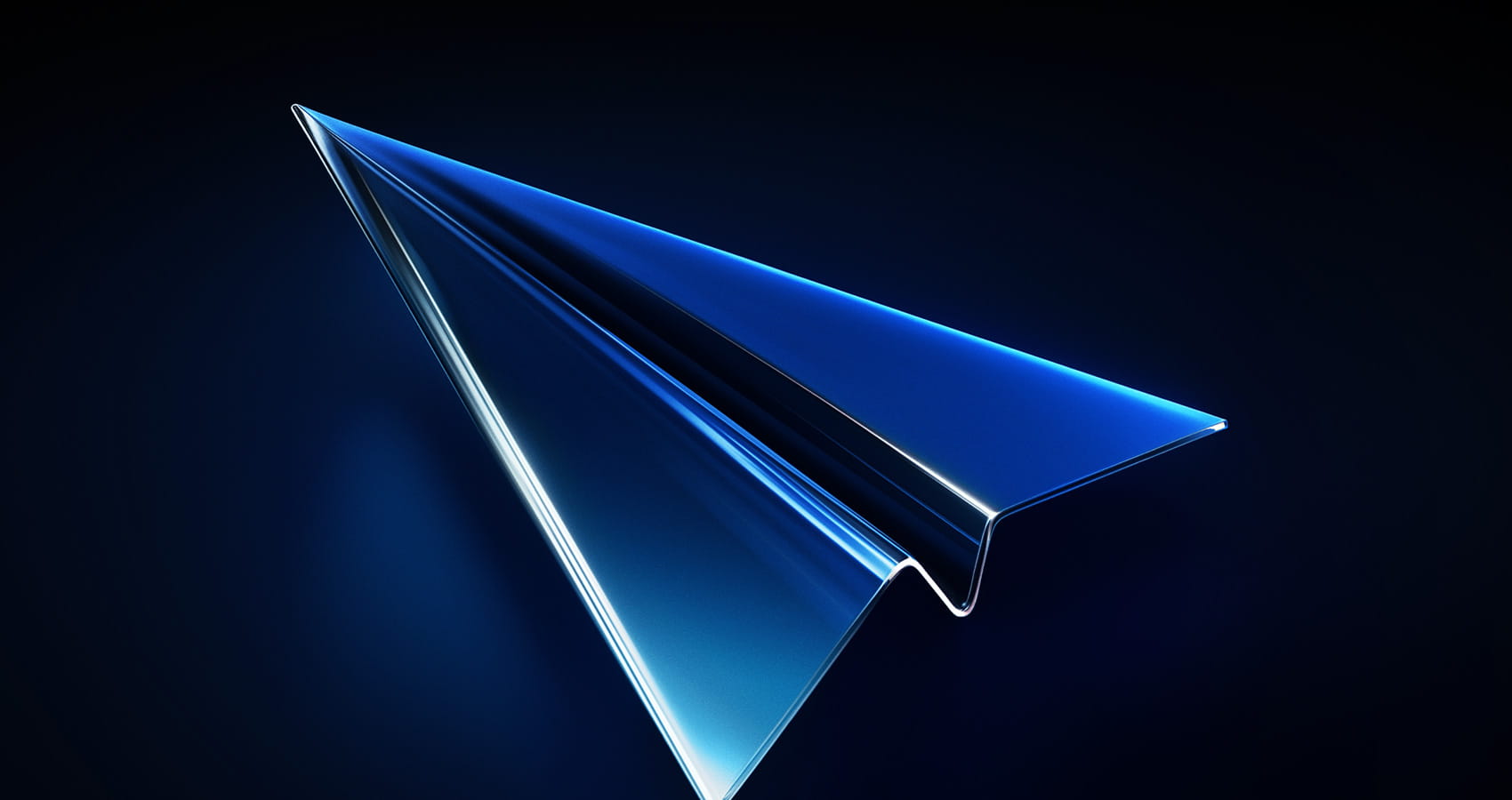 Graphique d'avion en papier métallique bleu sur un fond dégradé sombre.
