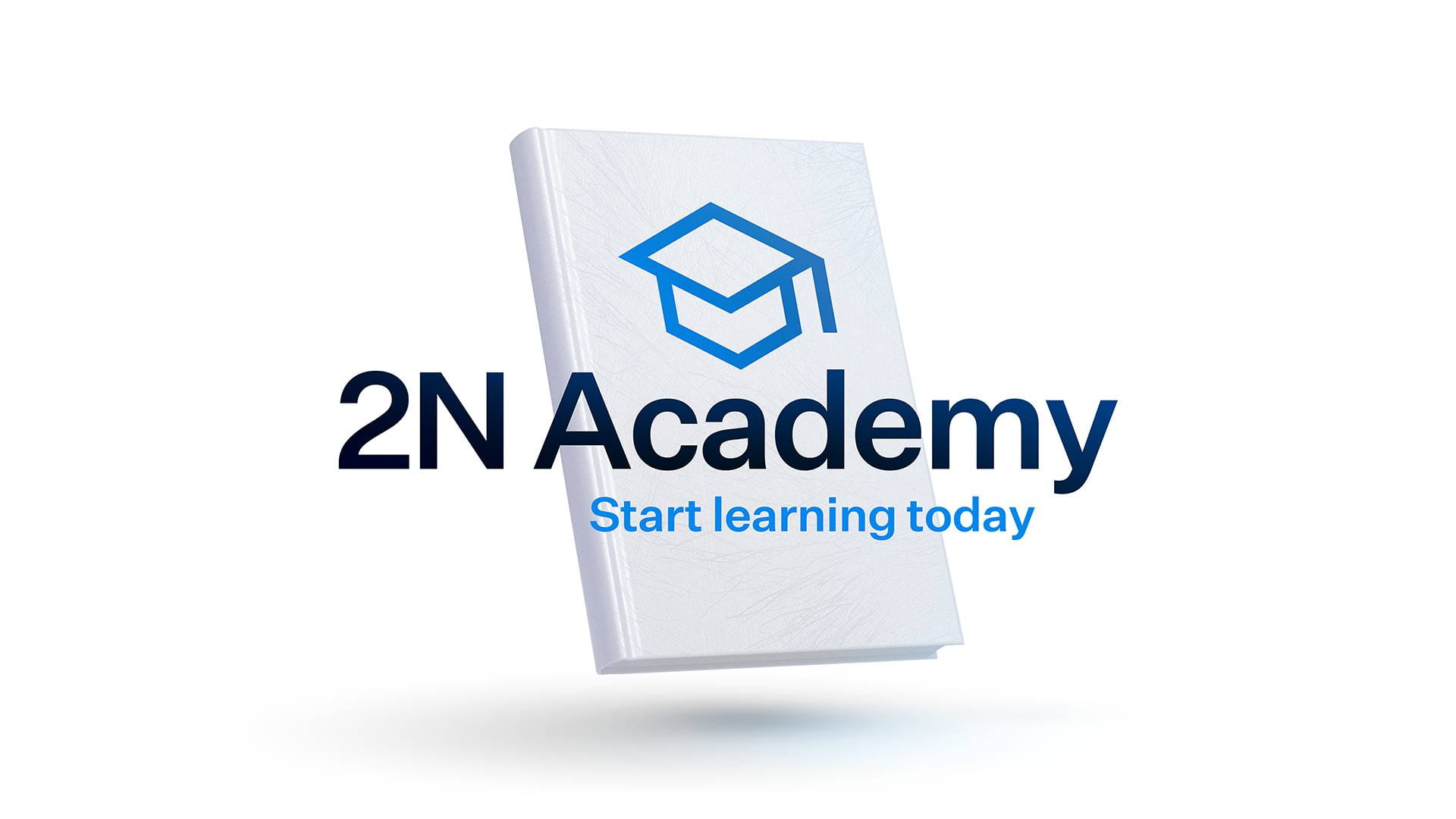 Livre blanc avec une icône de chapeau de graduation bleu et le texte "2N Academy - Commencez à apprendre aujourd'hui"