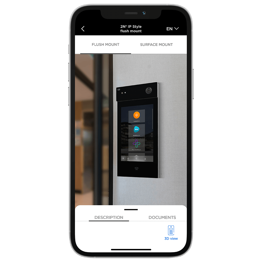 Smartphone-scherm met een slimme toegangscontrole-interface en een afbeelding van het deurpaneel