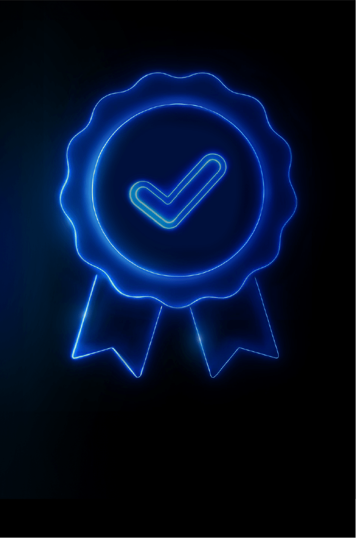 Panneau de certification bleu lumineux sur un fond noir