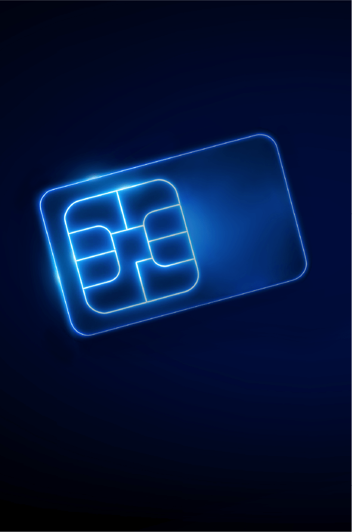 Carte SIM bleue lumineuse sur un fond noir
